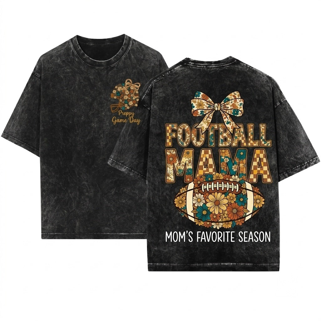 Retro Floral Checkered Star Football Game Day Touch Down Lace Shirt Design Graphic Unisex Wash T-Shirt