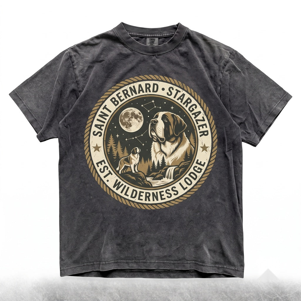 Saint Bernard Howling At Moon Vintage 90s Retro Graphic Dog Mom Gift Unisex TShirt