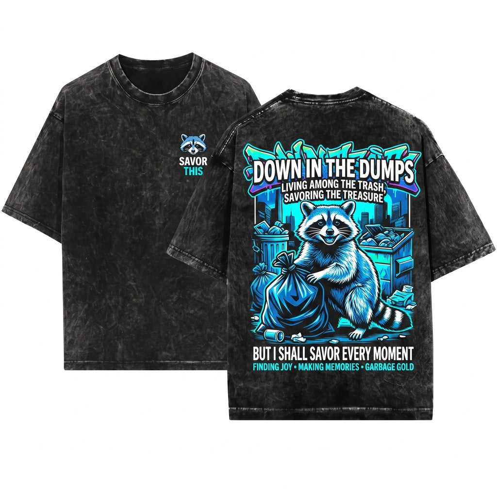 Vintage Down In The Dumps Japanese Raccoon Unisex Wash T-Shirt