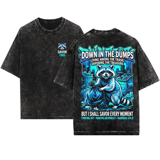 Vintage Down In The Dumps Japanese Raccoon Unisex Wash T-Shirt