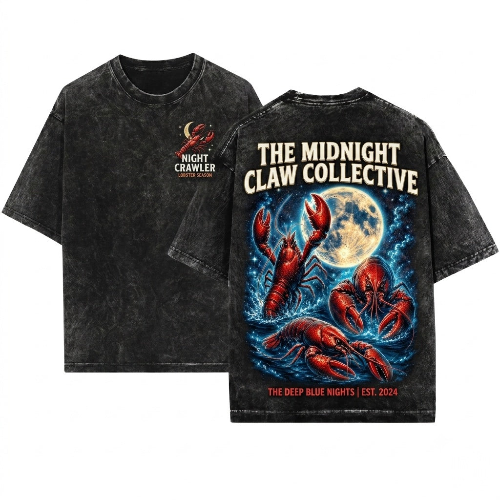Vintage 90s Retro Three Lobster Full Moon Aesthetic Galaxy Marine Nature Graphic Silly Art Gift Unisex Wash T-Shirt