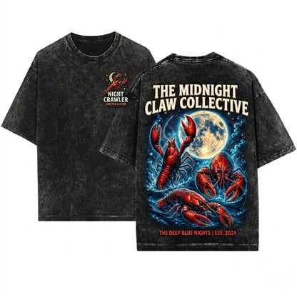 Vintage 90s Retro Three Lobster Full Moon Aesthetic Galaxy Marine Nature Graphic Silly Art Gift Unisex Wash T-Shirt