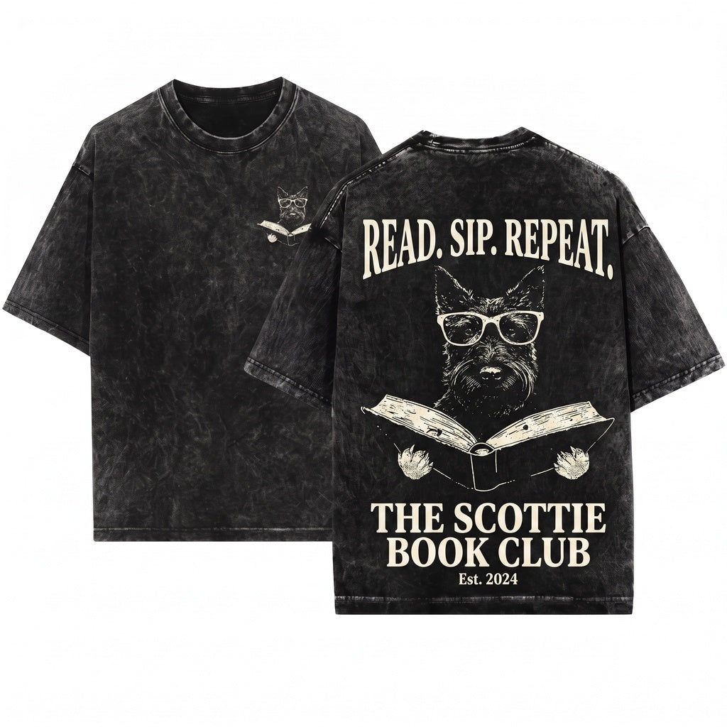 Scottish Terrier Scottie Dog Reading Bookworm Mom Dad Gift Unisex Wash T-Shirt