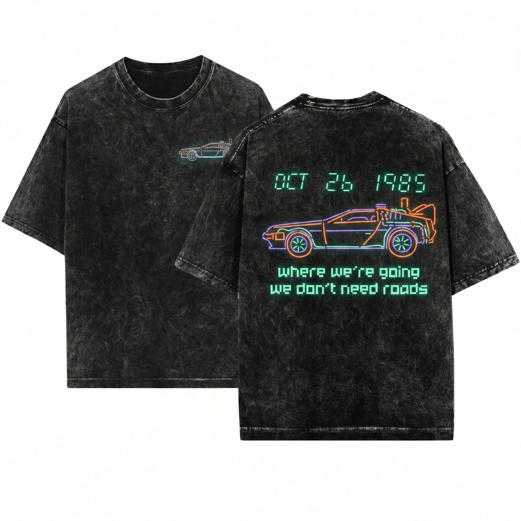 Retro 80s Sci-Fi Time Travel Doc Marty Graphic Unisex Wash T-Shirt