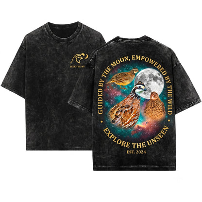 Bobwhite Quail Moon Retro Vintage Game Bird Galaxy Gift Nature Lover Pet Owner Unisex Wash T-Shirt