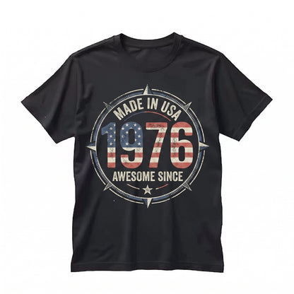 Vintage 1976 Birthday Patriotic American Flag Graphic Top, 50th Milestone Gift, Made in USA Unisex TShirt