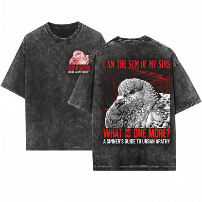 I Am The Sum Of My Sins Vintage Japanese Funny Pigeon Graphic Aesthetic Novelty Humor Retro Graphic Unisex Wash T-Shirt