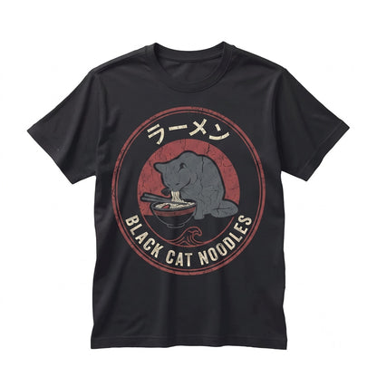 Cute Japanese Black Cat Eating Ramen Graphic Aesthetic Pet Lover Gift Apparel Unisex TShirt
