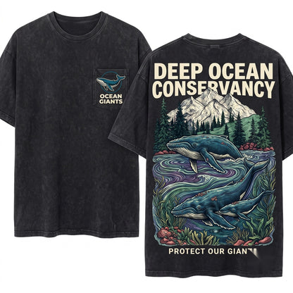 Vintage Whale Ocean Fantasy Graphic Retro Nature Wildlife Aesthetic Gift Unisex Wash T-Shirt
