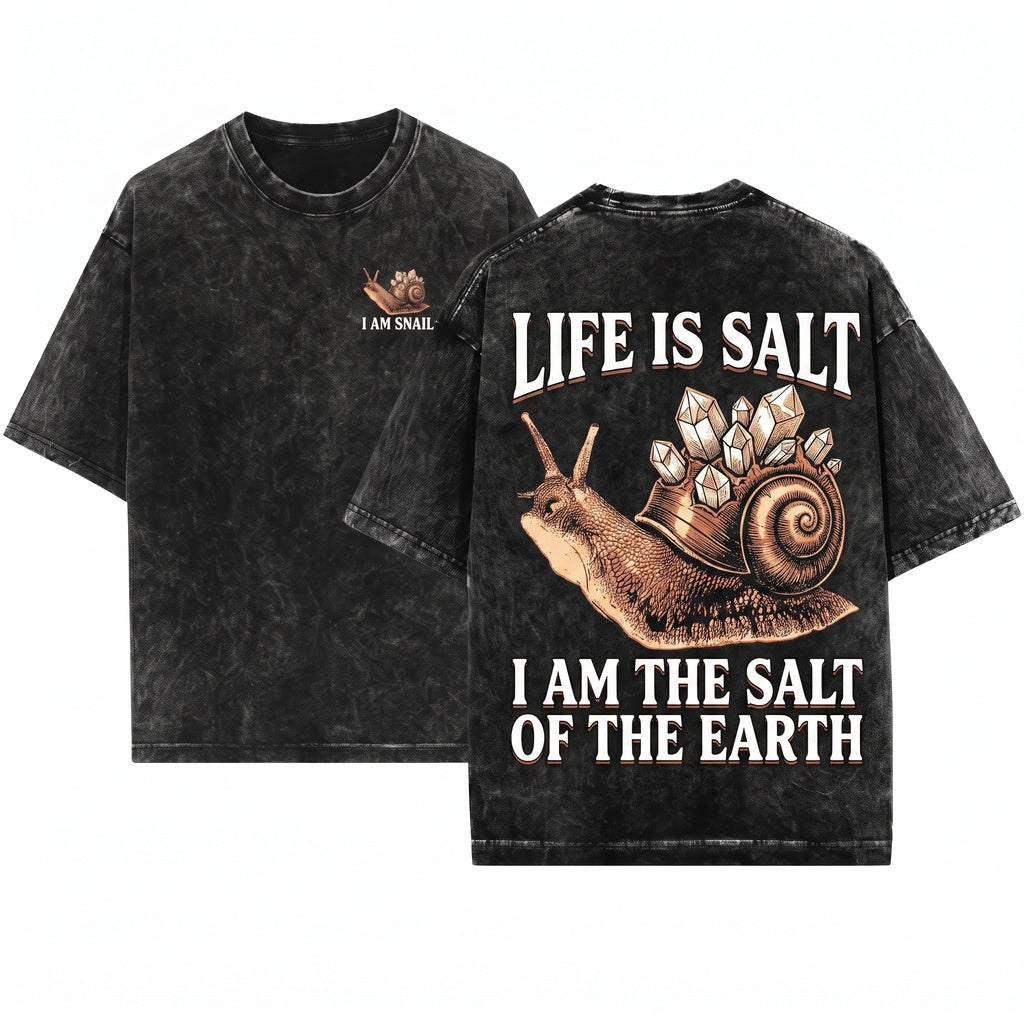 Life Is Salt I Am Snail Funny Vintage Japanese Graphic Unisex Wash T-Shirt