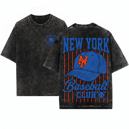 New York Baseball Hat Pinstripe Graphic Gameday Apparel Unisex Wash T-Shirt