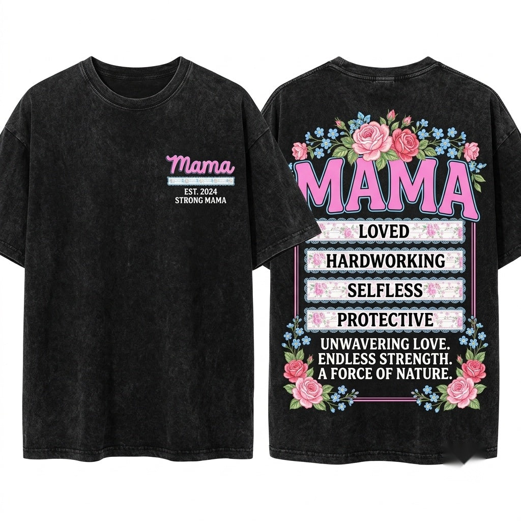 Coquette Lace Floral Stripe Bow Preppy Loved Hardworking Selfless Protective Mama Mothers Day Gift Unisex Wash T-Shirt