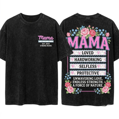 Coquette Lace Floral Stripe Bow Preppy Loved Hardworking Selfless Protective Mama Mothers Day Gift Unisex Wash T-Shirt