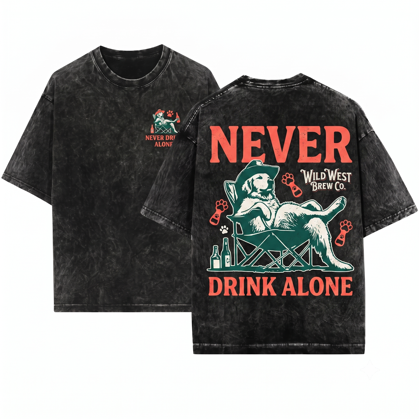 Golden Retriever Never Drink Alone Funny Goldie Drinking Buddy Tee - Dog Mom Dad Camping Chair Gift - Unisex Heavyweight Garment-Dyed T-Shirt
