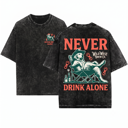 Golden Retriever Never Drink Alone Funny Goldie Drinking Buddy Tee - Dog Mom Dad Camping Chair Gift - Unisex Heavyweight Garment-Dyed T-Shirt
