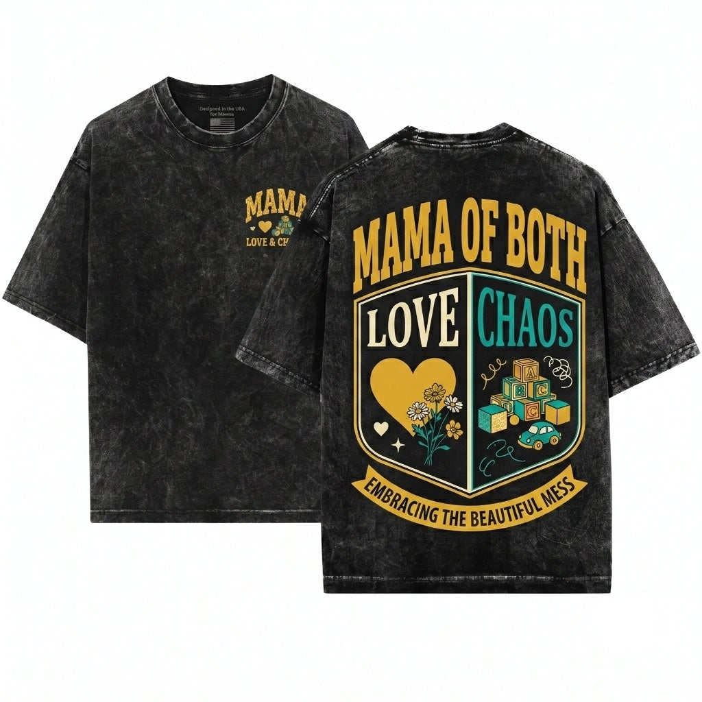 Checkered Varsity Letter Boho Cute Mama Of Both New Mom Mothers Day Gift Unisex Wash T-Shirt