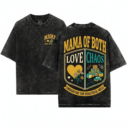 Checkered Varsity Letter Boho Cute Mama Of Both New Mom Mothers Day Gift Unisex Wash T-Shirt