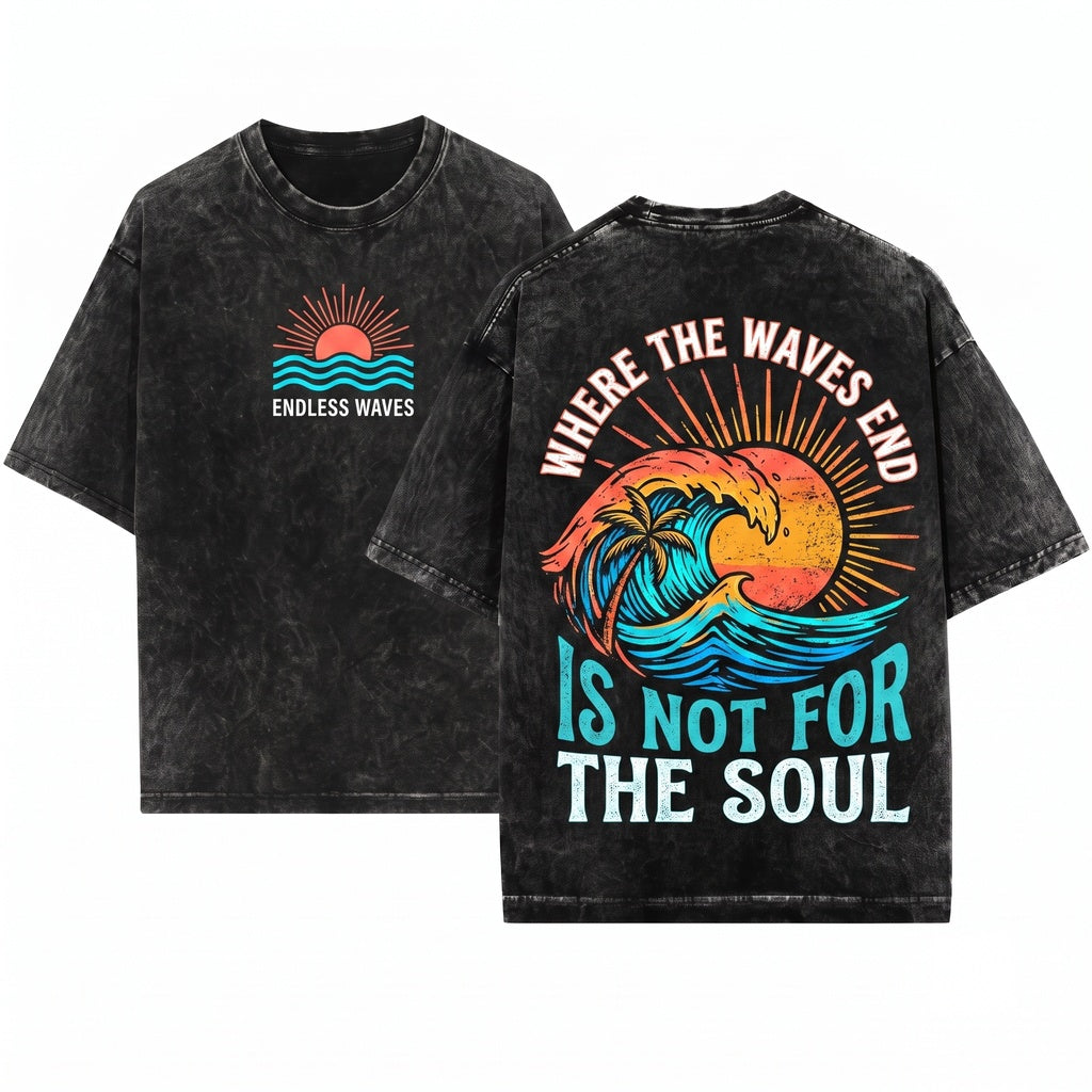 Retro Sunset Beach Graphic Summer Coastal Apparel Unisex Wash T-Shirt