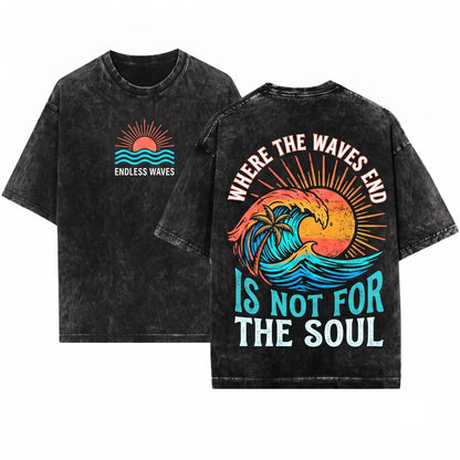 Retro Sunset Beach Graphic Summer Coastal Apparel Unisex Wash T-Shirt