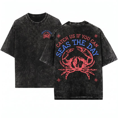 Funny Crab Seas The Day Graphic Beach Lover Gift Unisex Wash T-Shirt