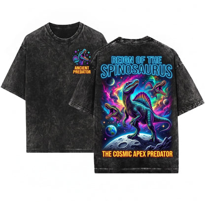 Funny Three Spinosaurus Moon Galaxy Prehistoric Dinosaur Retro Graphic Unisex Wash T-Shirt