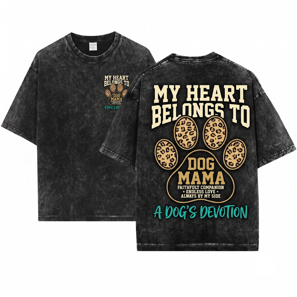 Dog Mama Leopard Paw Sweatshirt Cotton Polyester Apparel Unisex Wash T-Shirt