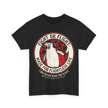Fight or Flight Vintage Japanese Retro Humorous Penguin Graphic Apparel Unisex TShirt