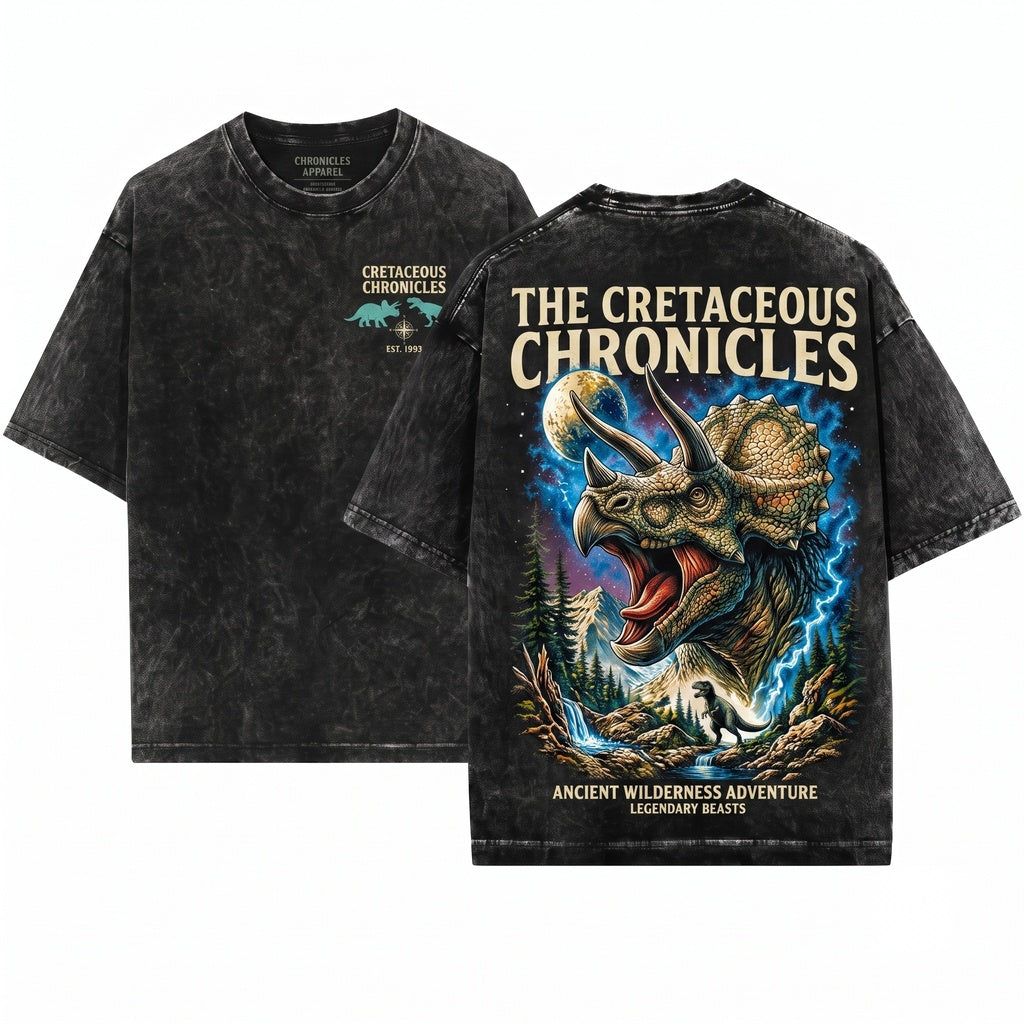 Vintage Moonlit Forest Triceratops Dark Fantasy Prehistoric Dino Gift Unisex Wash T-Shirt
