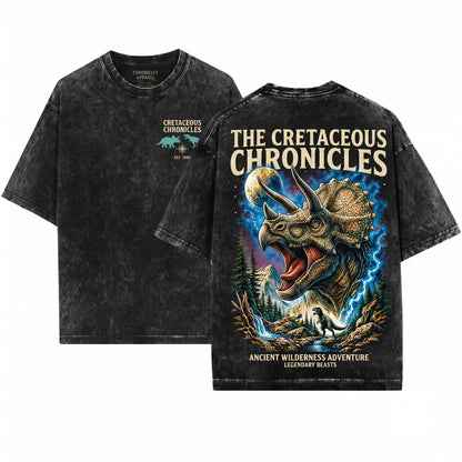 Vintage Moonlit Forest Triceratops Dark Fantasy Prehistoric Dino Gift Unisex Wash T-Shirt