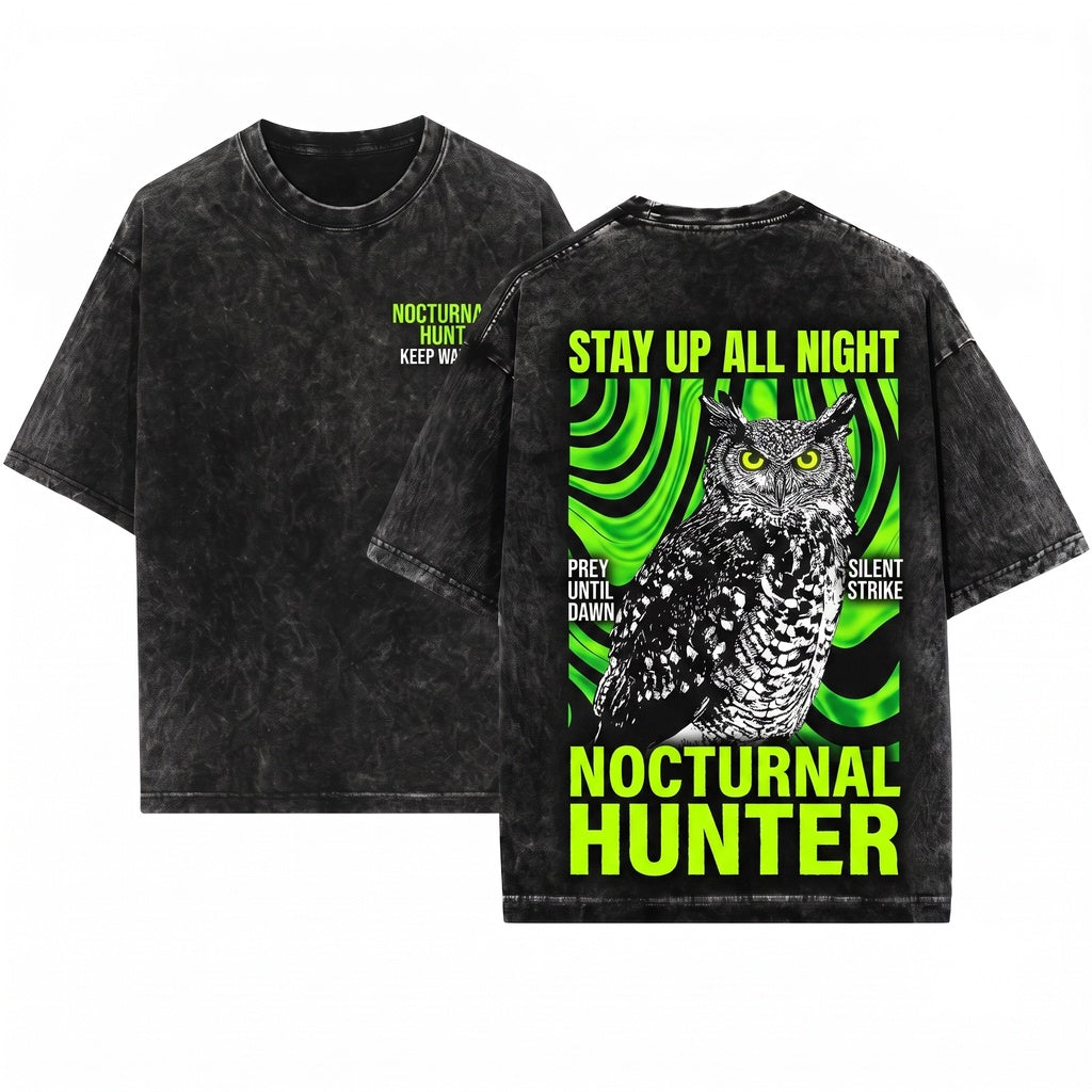 Stay Up All Night Owl Funny Graphic Vintage Apparel Unisex Wash T-Shirt
