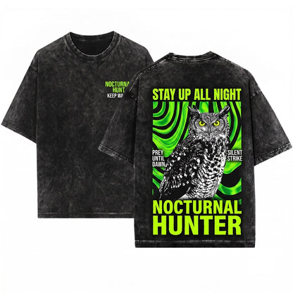 Stay Up All Night Owl Funny Graphic Vintage Apparel Unisex Wash T-Shirt