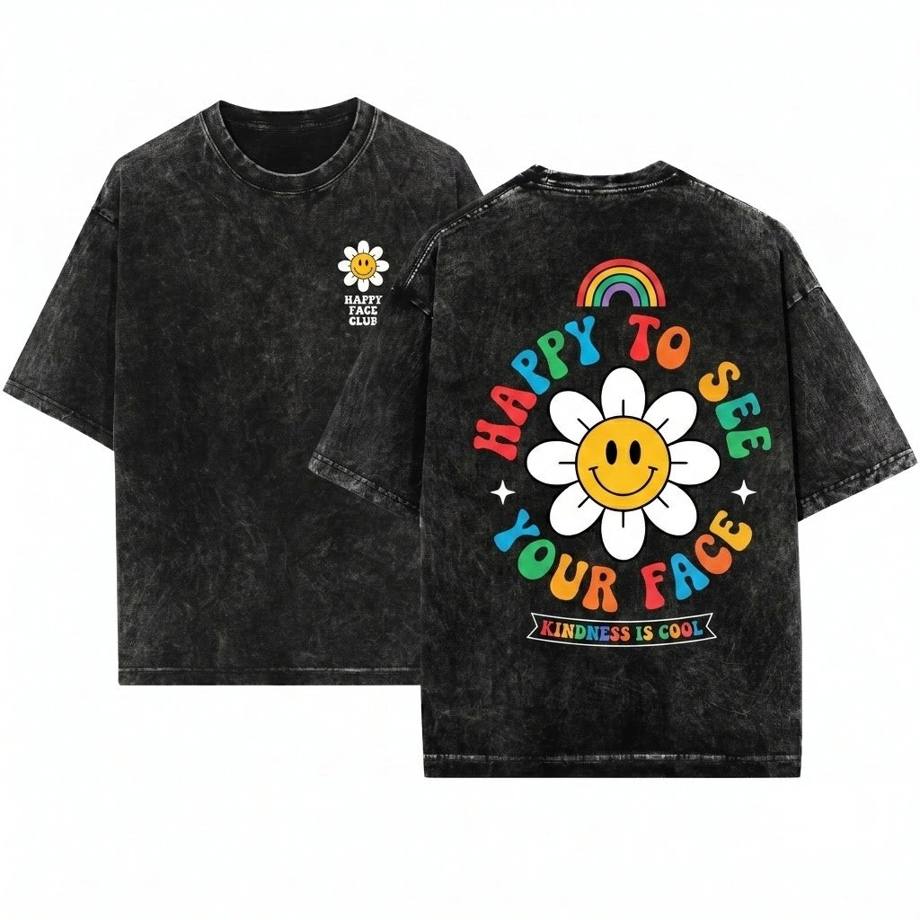 Happy To See Your Face Retro Daisy Back School Student Teacher Unisex Wash T-Shirt