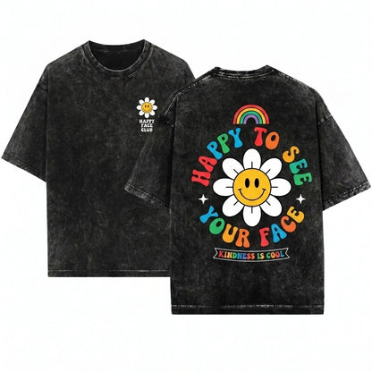Happy To See Your Face Retro Daisy Back School Student Teacher Unisex Wash T-Shirt