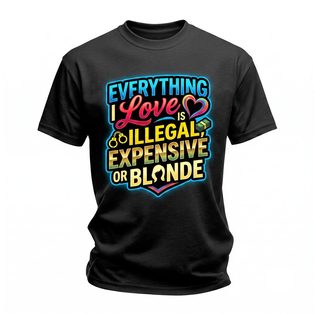 Everything I Love Is Illegal Expensive Or Blonde Funny Quote Graphic Unisex TShirt