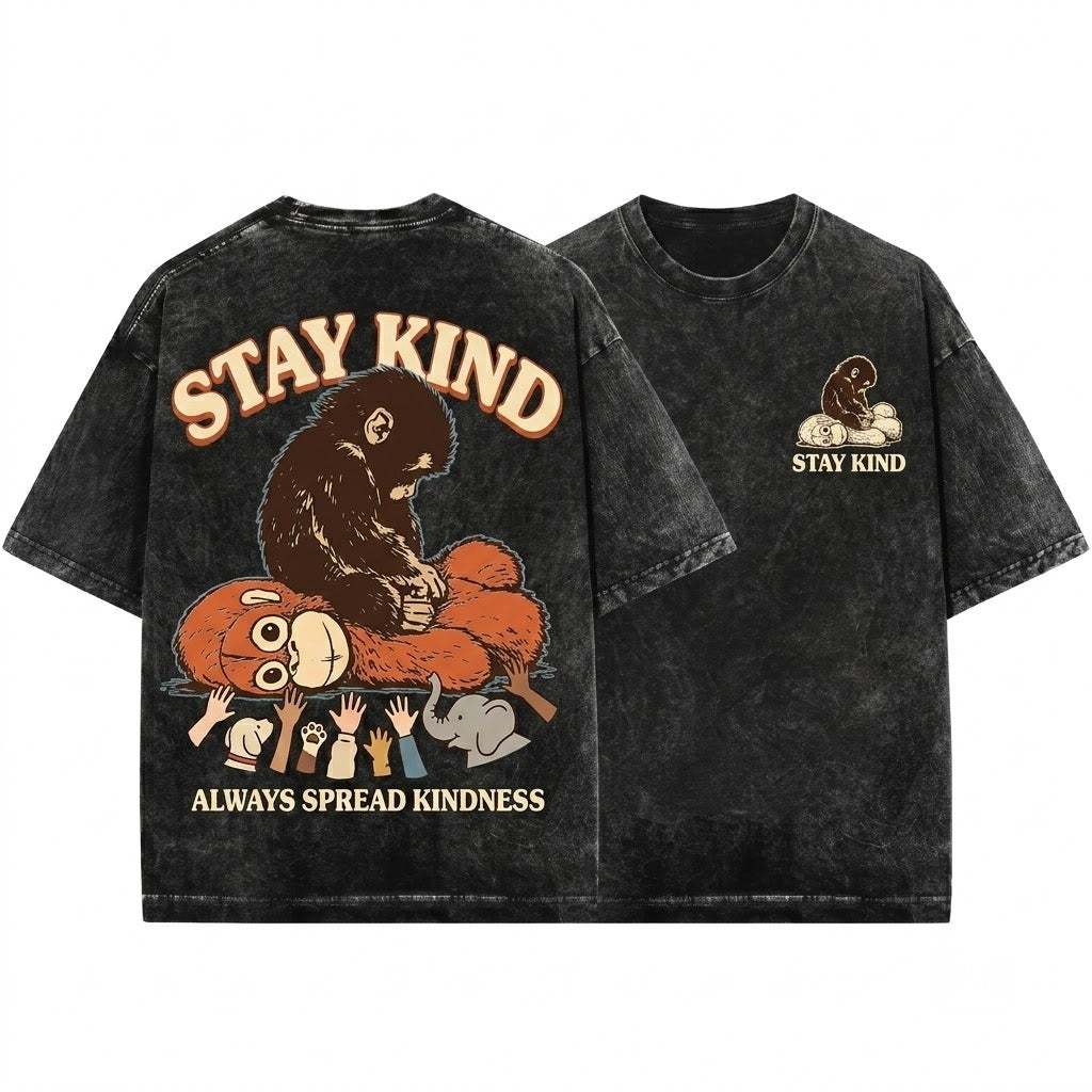 Stay Kind Punch The Monkey Viral Orangutan Graphic Gift Unisex Wash T-Shirt
