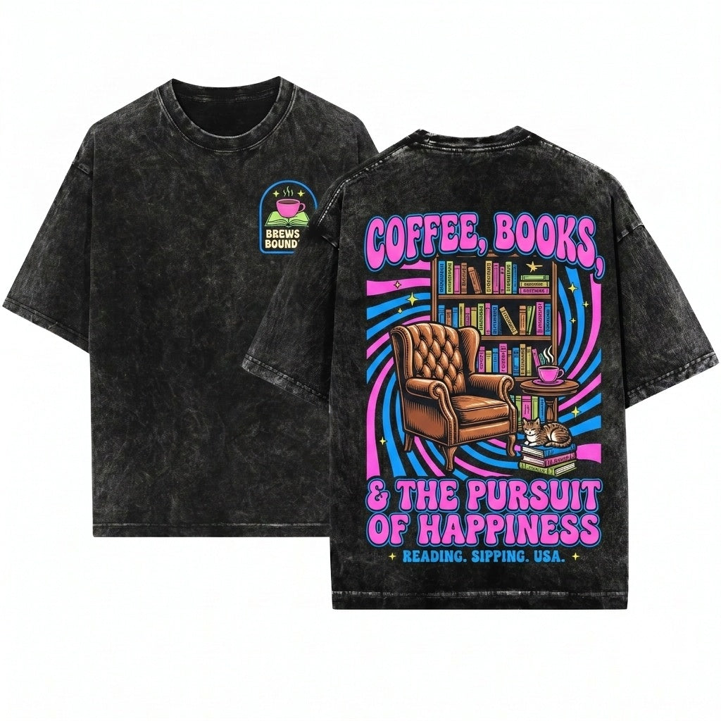 Books and Coffee Gift for Book Lover Bookish Reading Bookworm Unisex Wash T-Shirt
