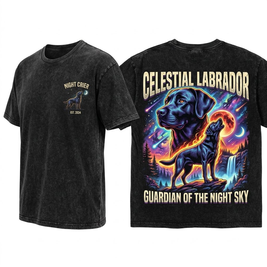 Vintage Black Labrador Retriever Howling Moon Graphic 90s Retro Animal Gift Unisex Wash T-Shirt