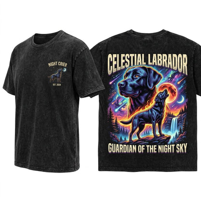 Vintage Black Labrador Retriever Howling Moon Graphic 90s Retro Animal Gift Unisex Wash T-Shirt