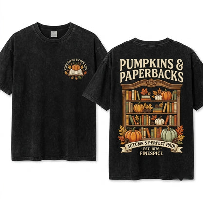 Embroidered Pumpkin Spice Patch Cozy Autumn Bookish Reader Unisex Wash T-Shirt