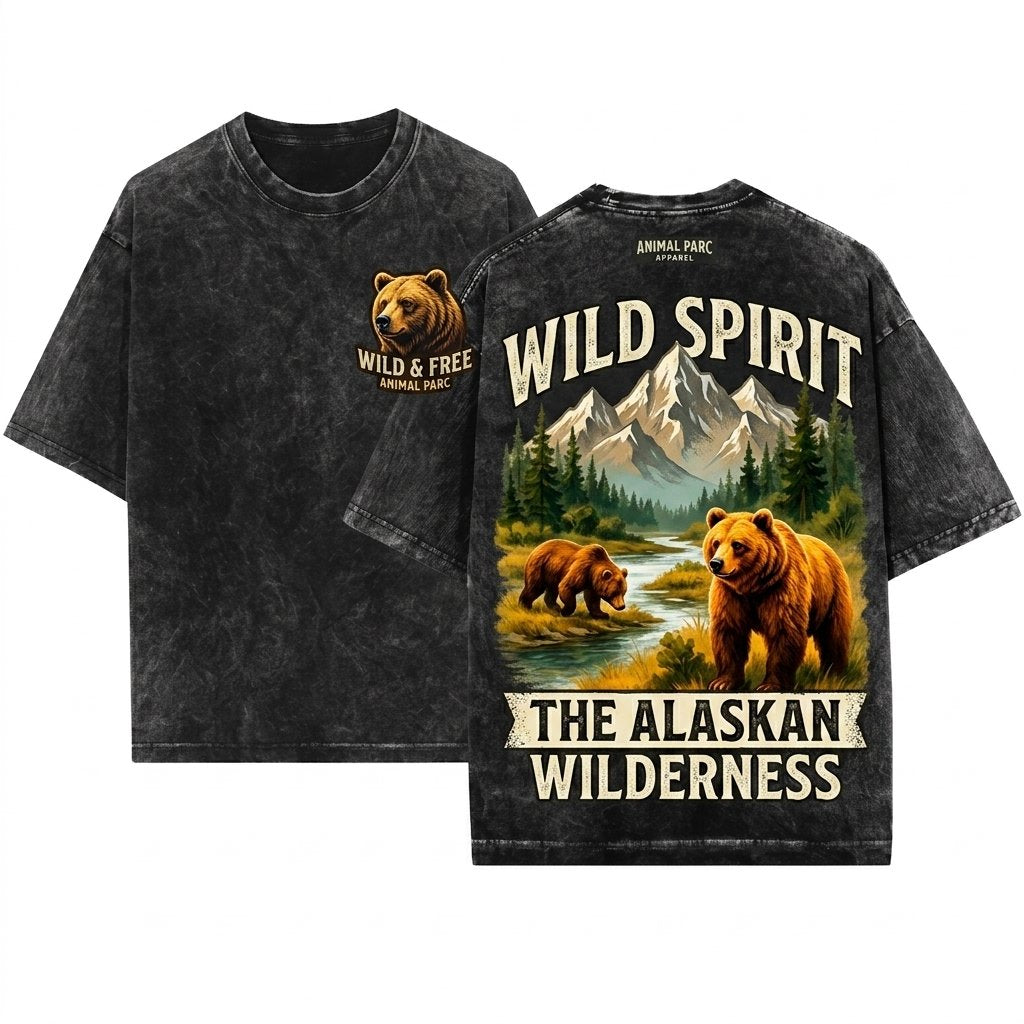 Retro Grizzly Bear Sweatshirt Vintage Wildlife Crewneck Forest Animal Sweater Nature Lover Gift Rustic Cabin Lodge Art Unisex Wash T-Shirt