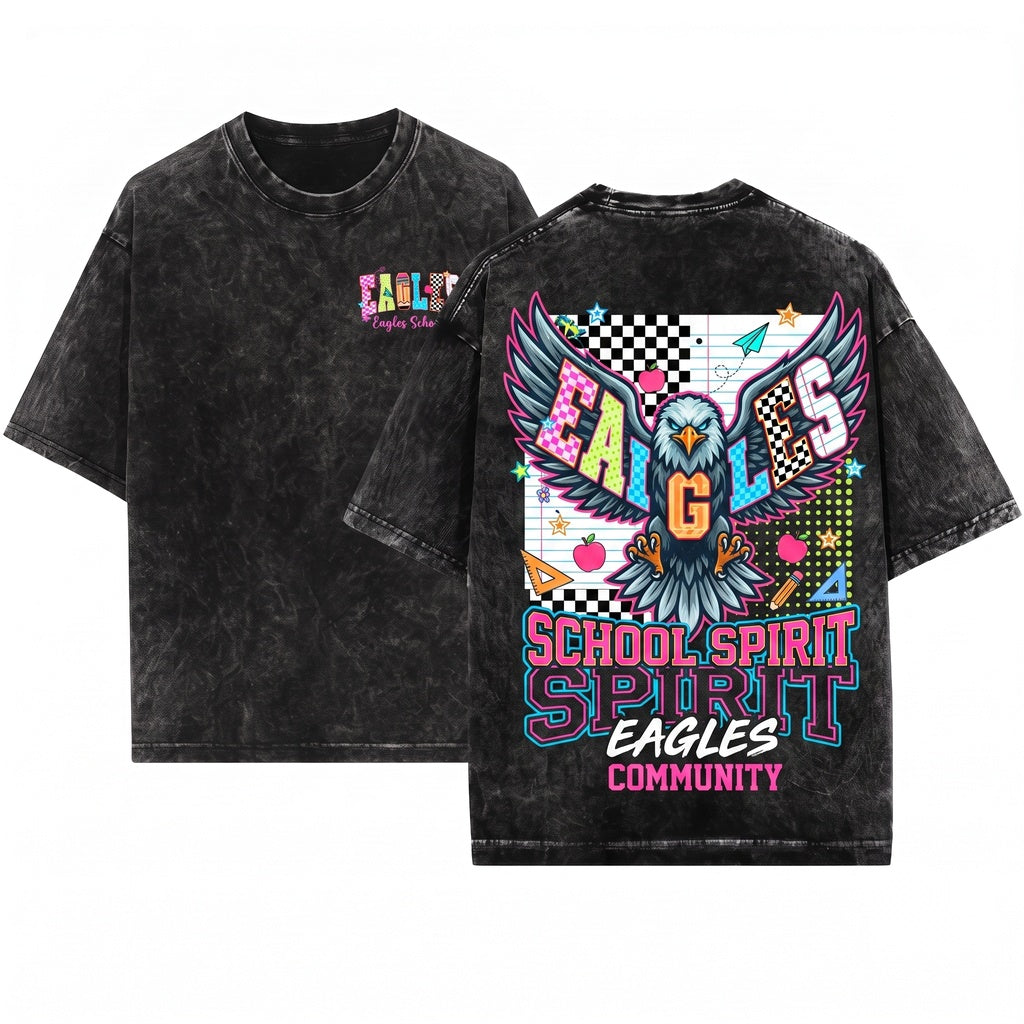 Custom Personalized School Name Eagles Mascot Spirit Teacher Student Matching Unisex Wash T-Shirt