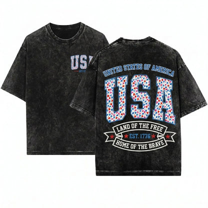 Faux Embroidery USA Est 1776 Preppy Patriotic Heart Balloon Varsity 4th of July Red White Blue Graphic Digital File Unisex Wash