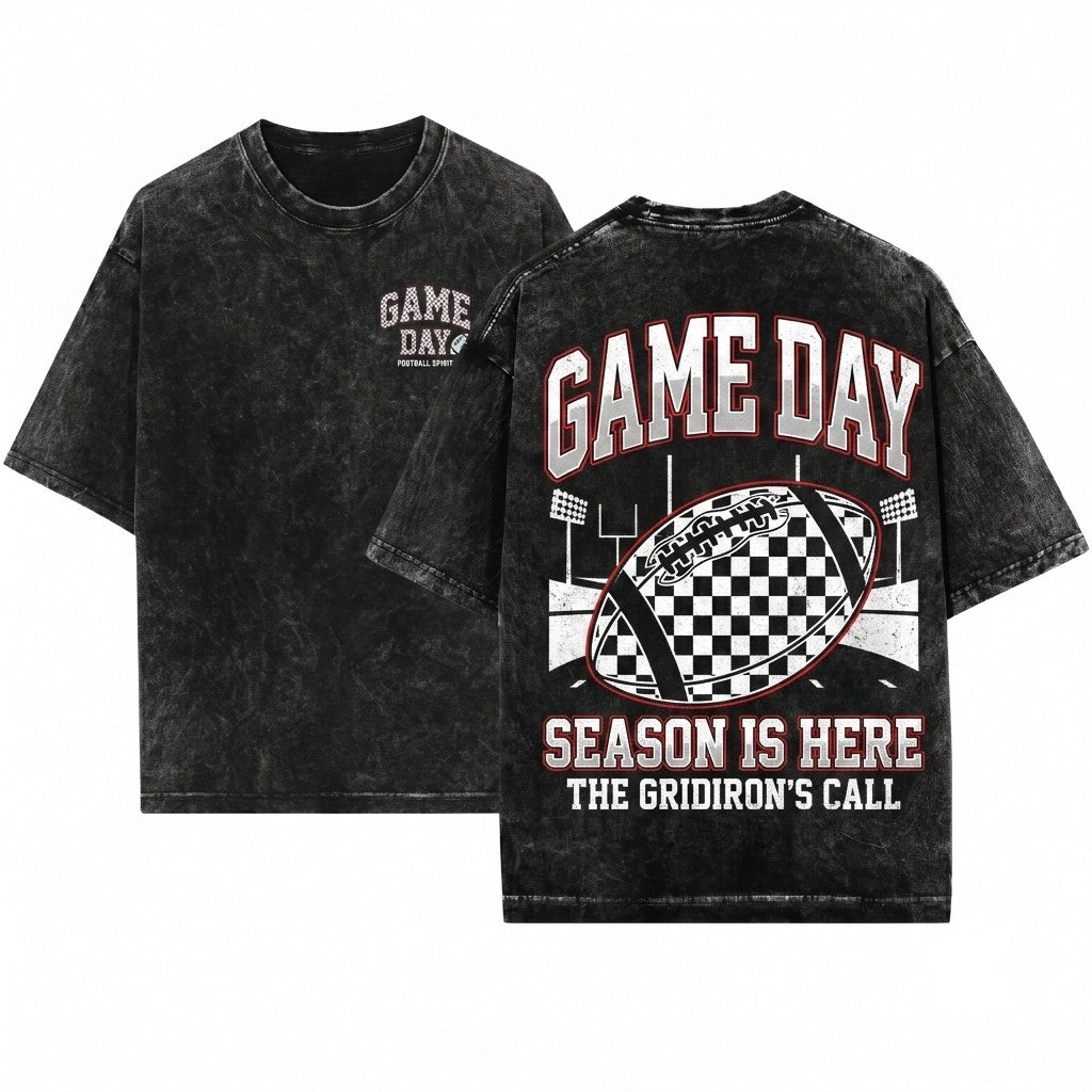 Checkered Football Game Day Tailgate Touchdown Sports Team Crew Neck Unisex Wash T-Shirt