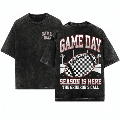 Checkered Football Game Day Tailgate Touchdown Sports Team Crew Neck Unisex Wash T-Shirt