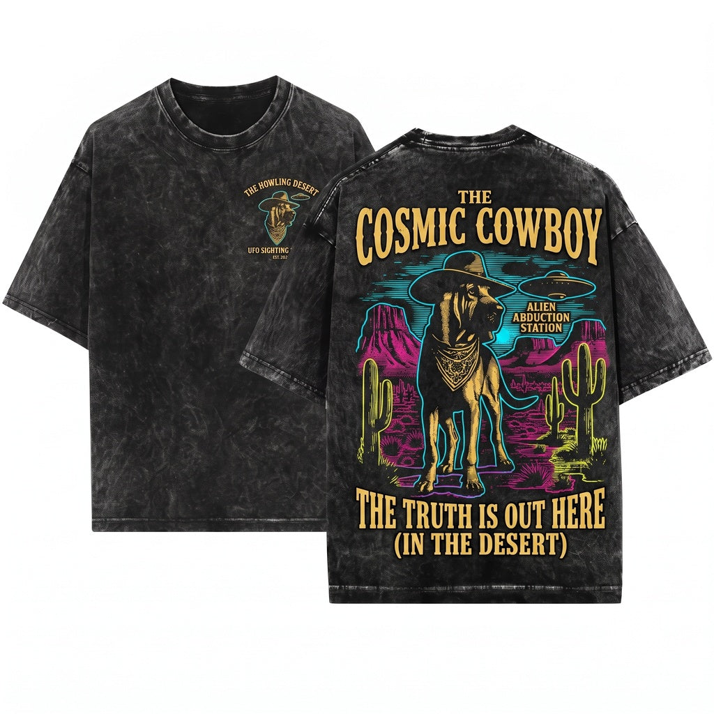 Vintage Western Alien Cowboy Bloodhound Retro Dog Mom Dad Lovers Gift Unisex Wash T-Shirt