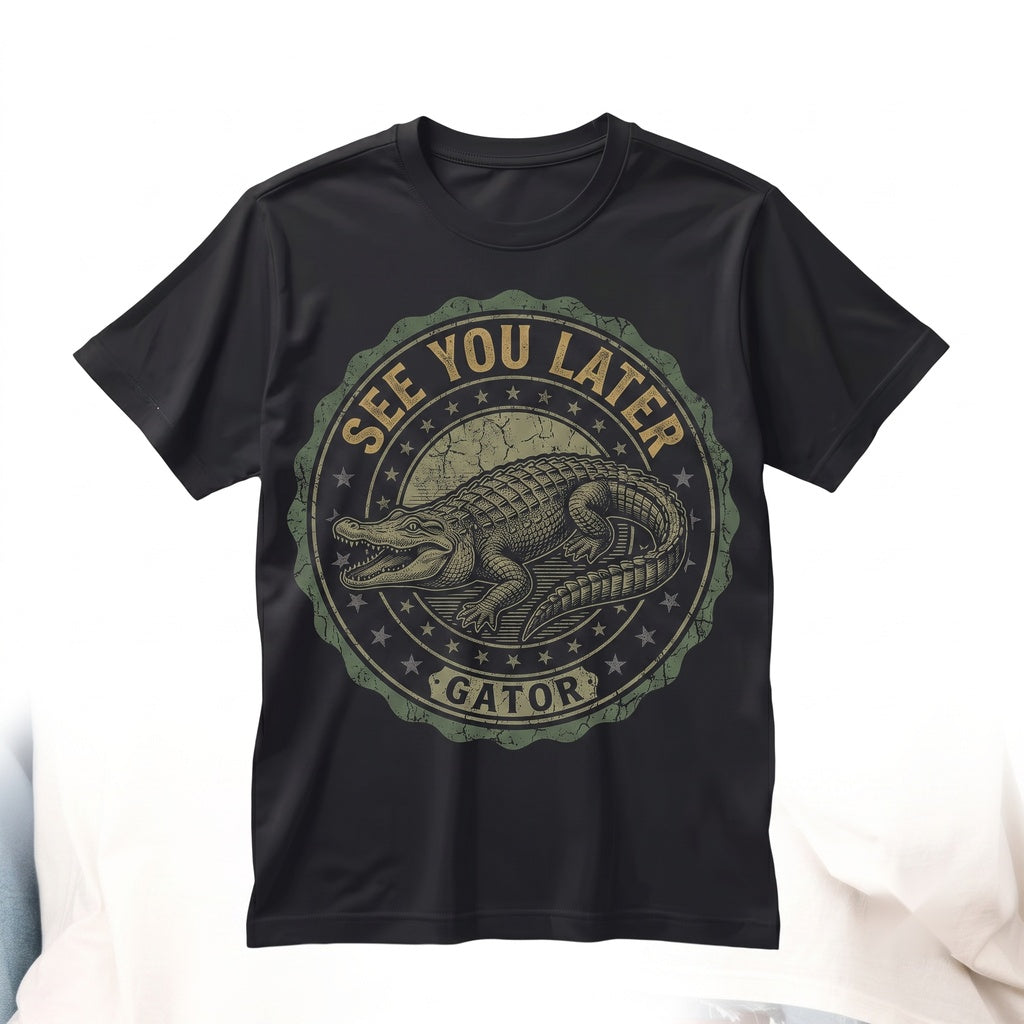 Later Alligator After While Front and Back Graphic Retro Pink Teal Cotton Top Unisex TShirt