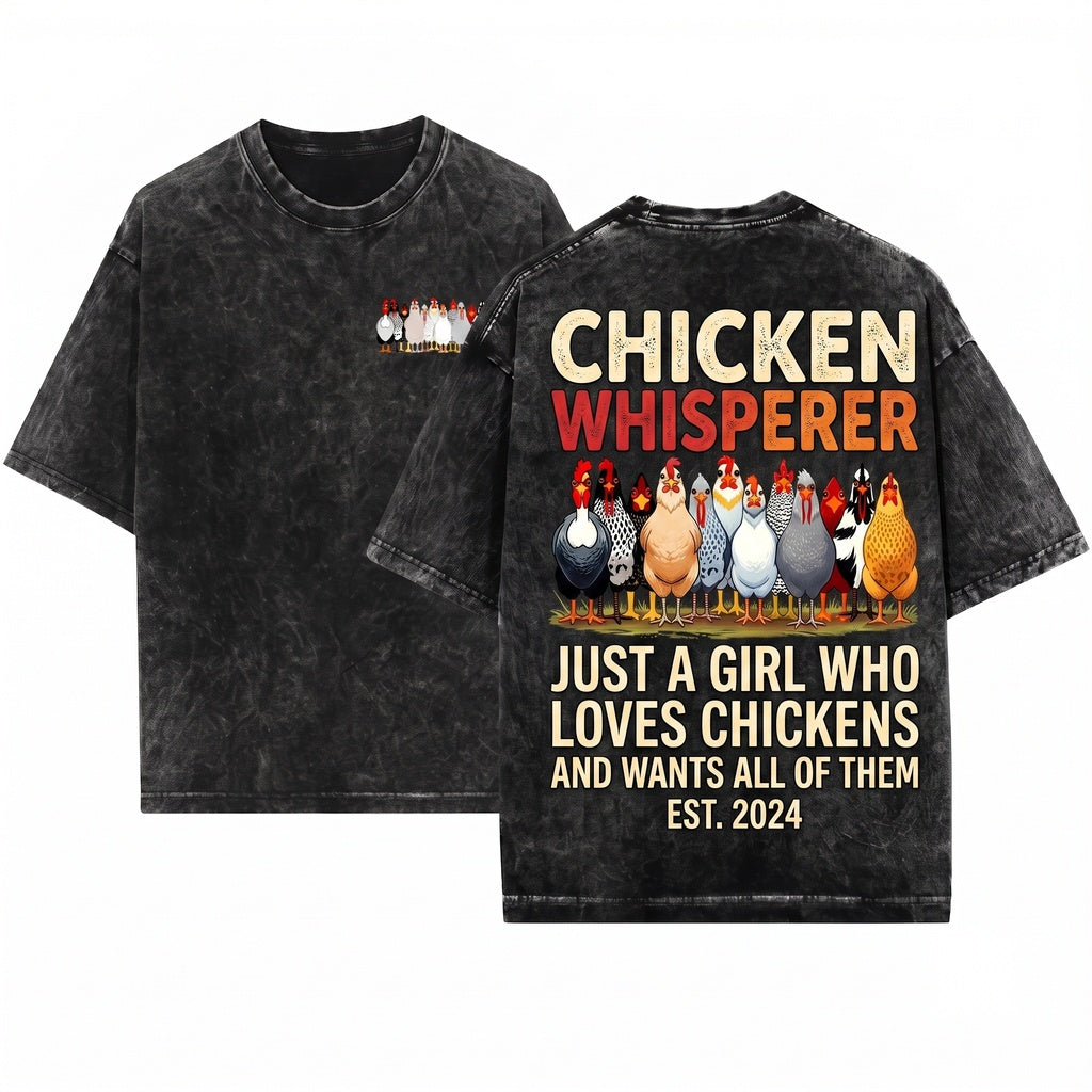 Just A Girl Who Loves Chickens Cute Animal Farm Graphic Vintage Women Unisex Wash T-Shirt