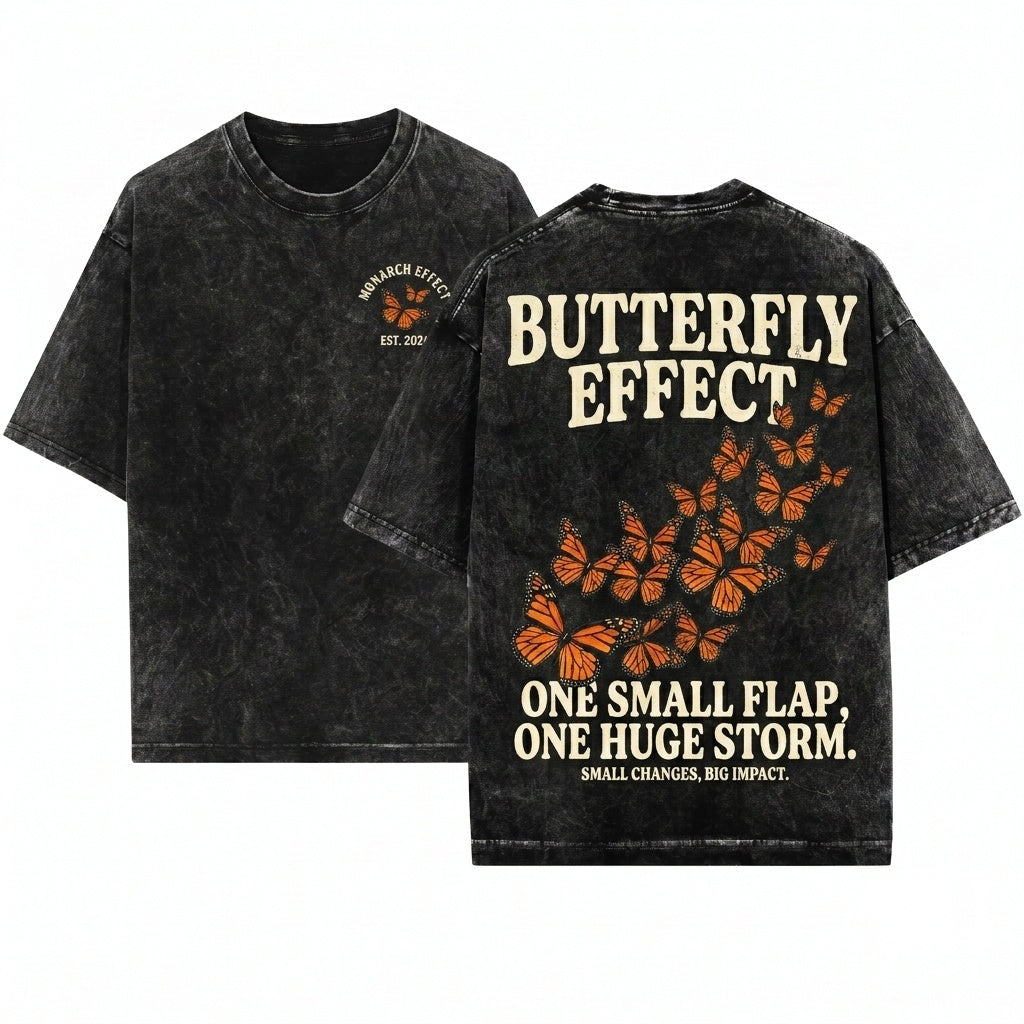 Embroidered Butterfly Retro Minimalist Custom Unisex Wash T-Shirt