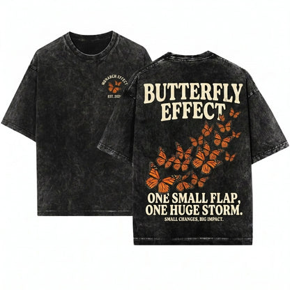 Embroidered Butterfly Retro Minimalist Custom Unisex Wash T-Shirt