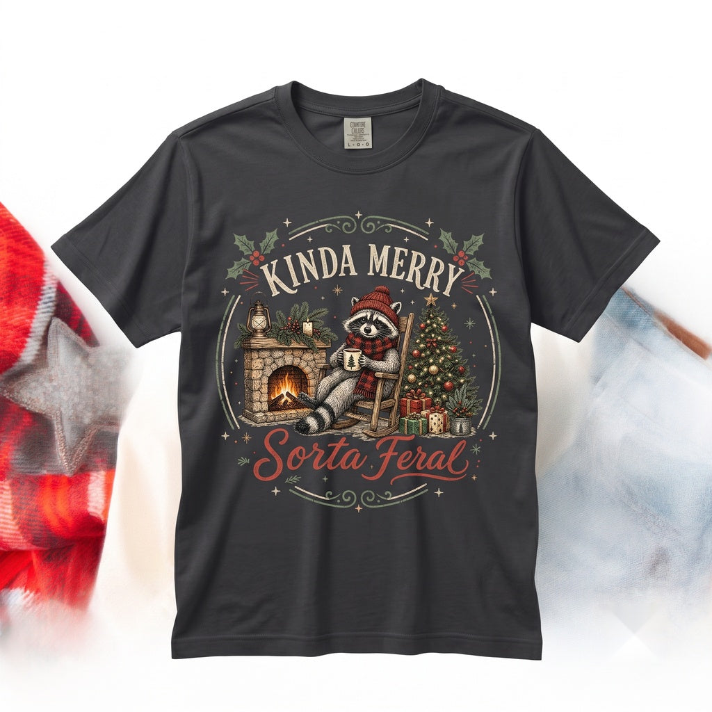 Kinda Merry Sorta Feral Christmas Long Sleeve Raccoon Xmas Holiday Gift Unisex TShirt